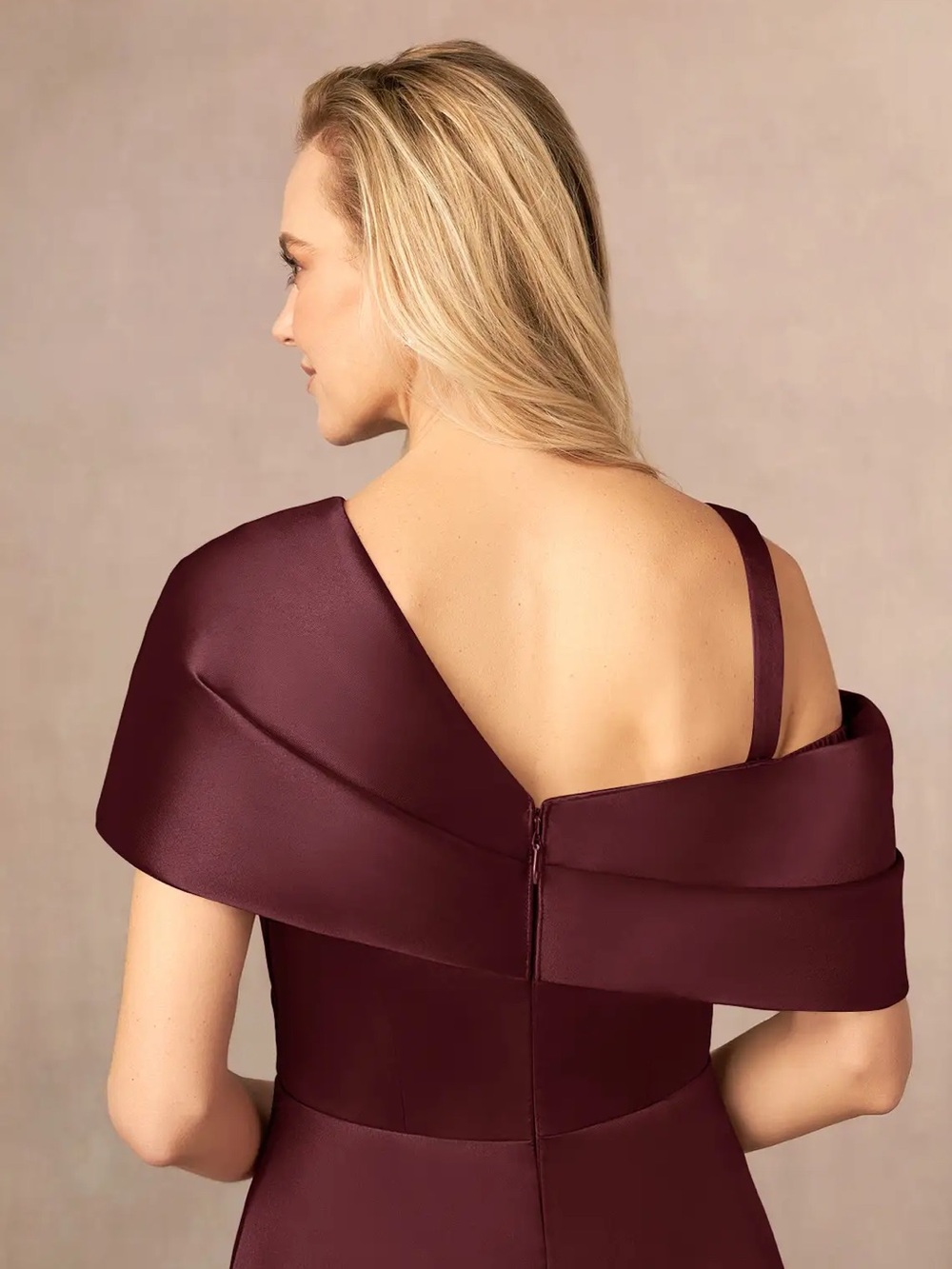 Azazie Marissa One-Shoulder Evening Gown in Cabernet - Picture 6 of 6